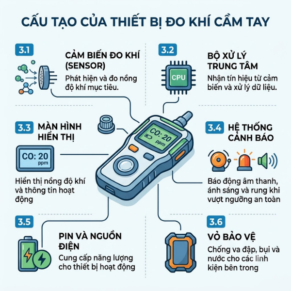 Cấu tạo của thiết bị đo khí cầm tay