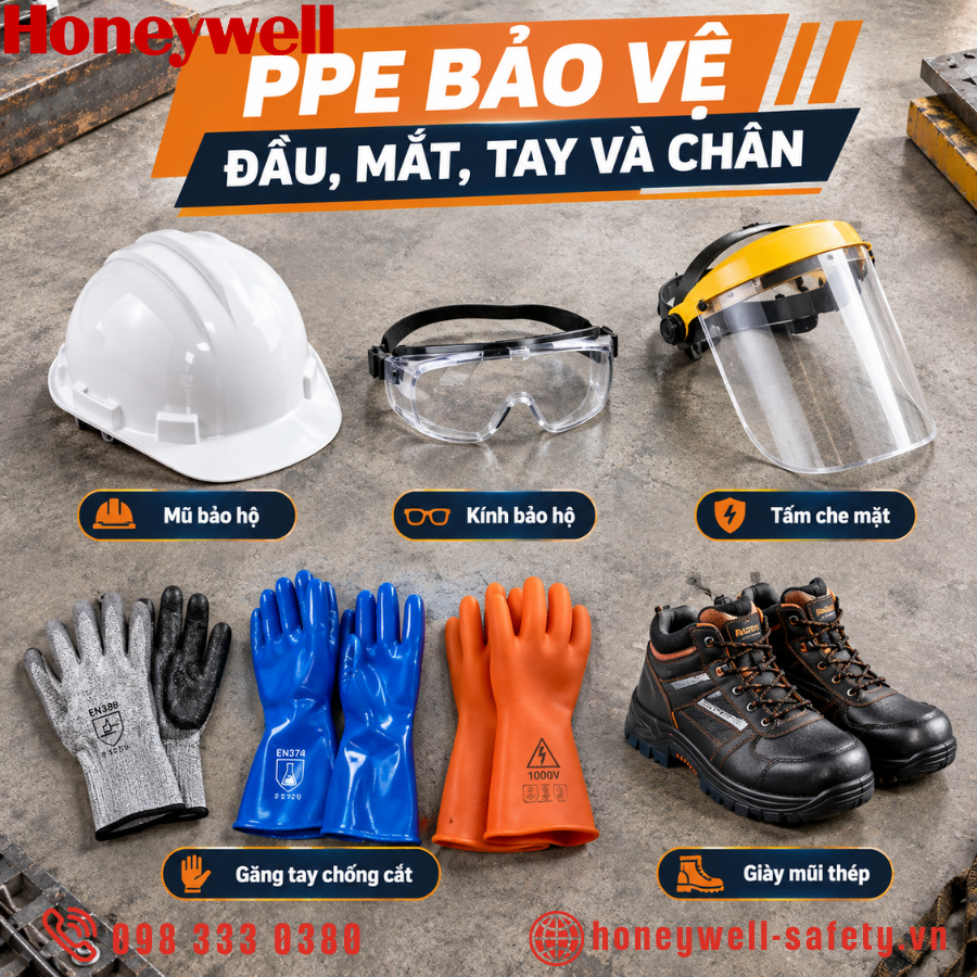 Giải pháp PPE cho nhà máy PPE bảo vệ đầu, mắt, tay và chân
