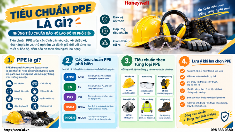 Tiêu chuẩn PPE là gì? Những tiêu chuẩn bảo hộ lao động phổ biến