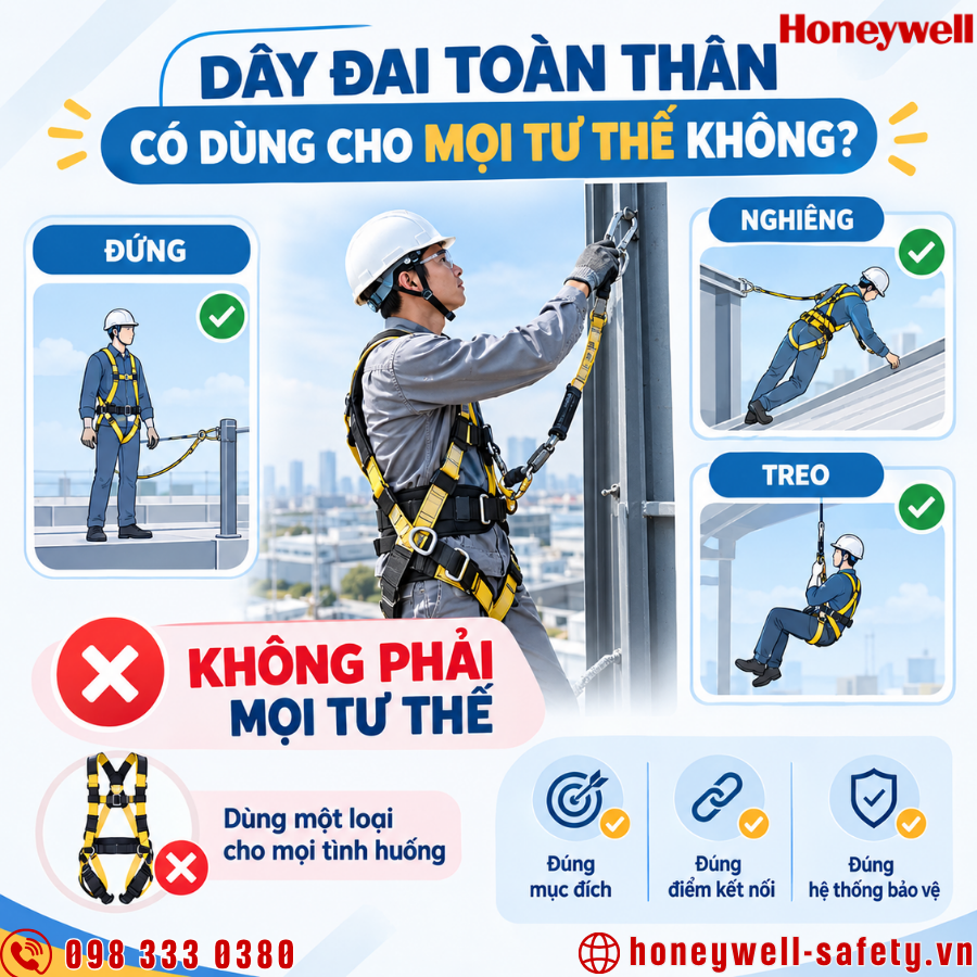 Dây đai toàn thân có thể sử dụng cho mọi tư thế làm việc không?