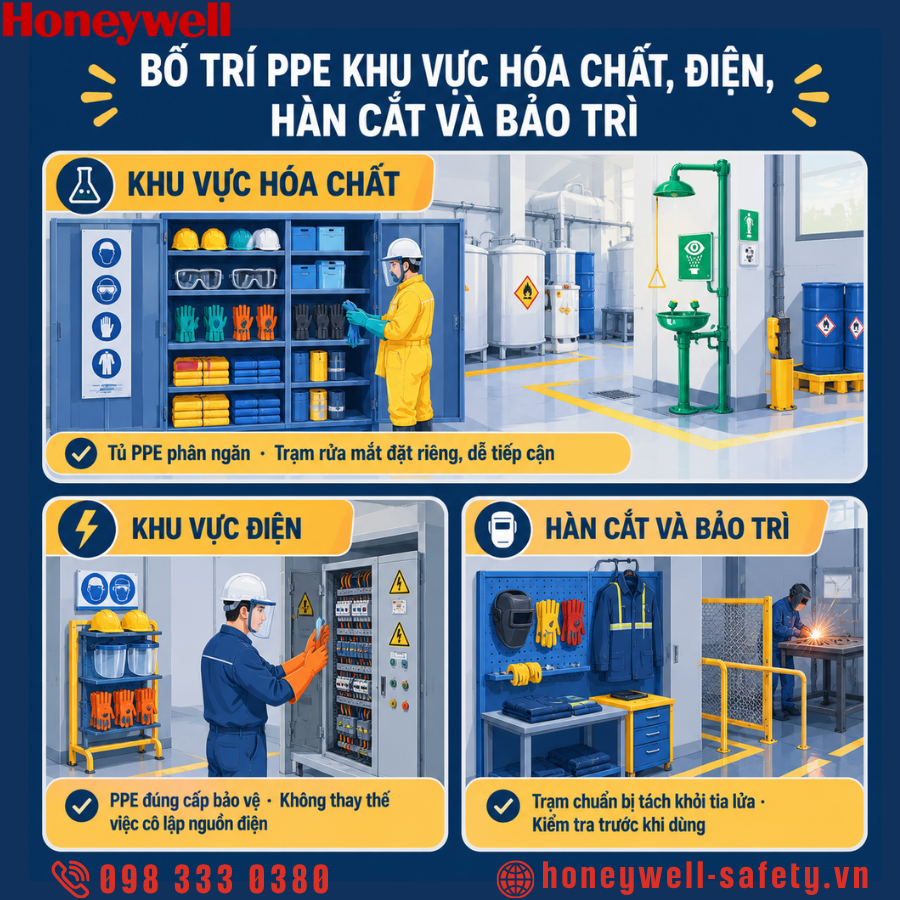 Bố trí thiết bị bảo hộ theo từng khu vực làm việc