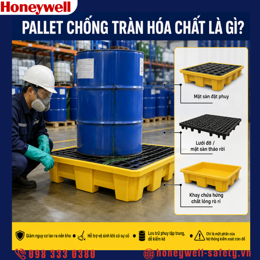 Pallet chống tràn hóa chất là gì? Vì sao nhà máy cần sử dụng?