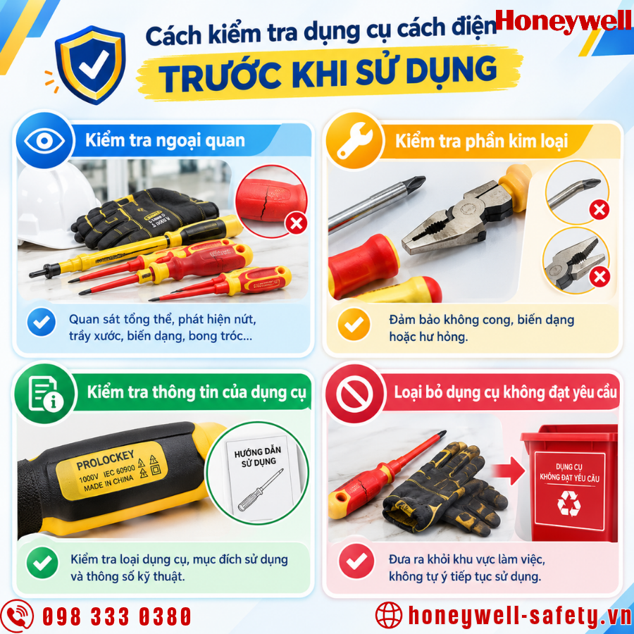 Cách kiểm tra dụng cụ cách điện trước khi sử dụng