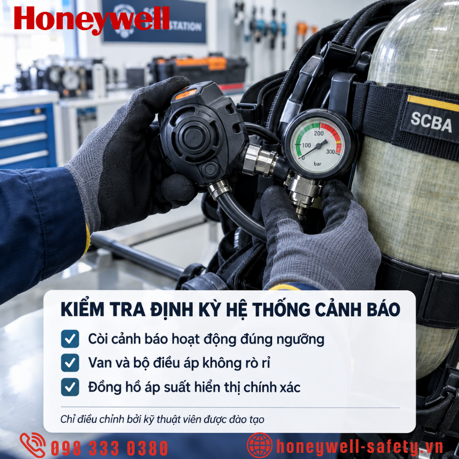 Kiểm tra và bảo dưỡng hệ thống cảnh báo hết khí SCBA